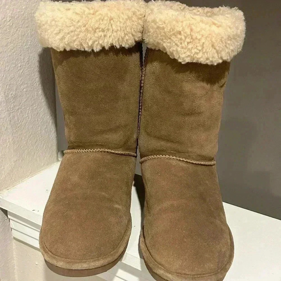 Winter Boots Bearpaw Tan Suede Marissa Boots Wool Blend Collar womens size 10 - Picture 7 of 11